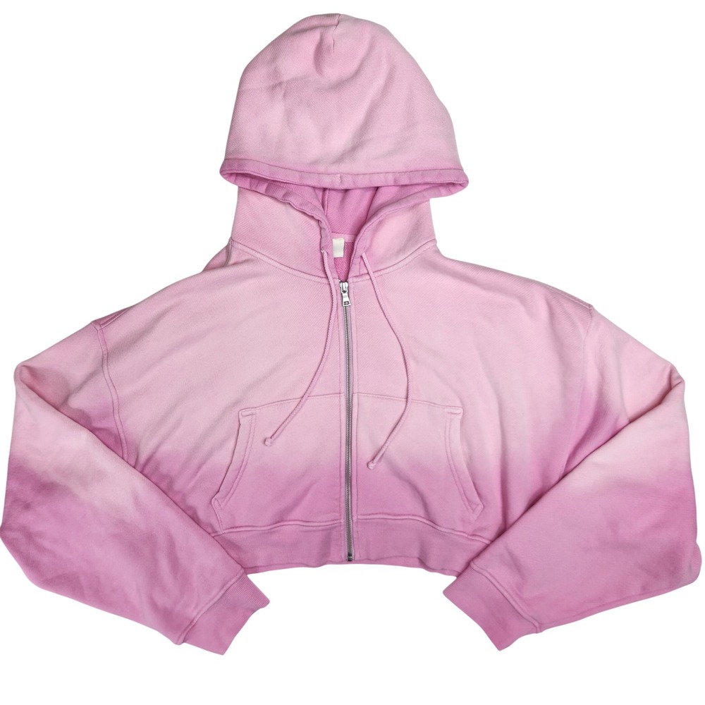 Elwood Pink Ombre Cropped Full Zip Hoodie Organic Cotton XL